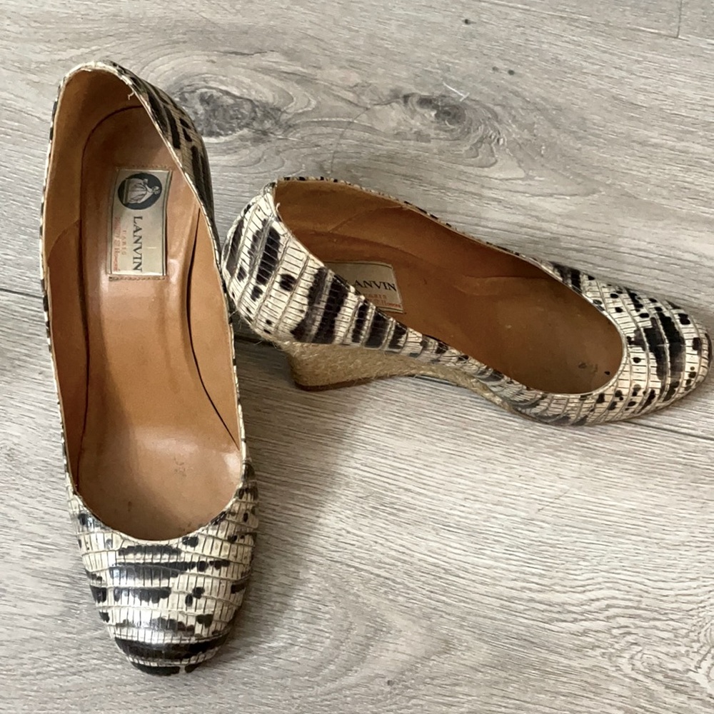 LANVIN wedge in croc skin white size 36